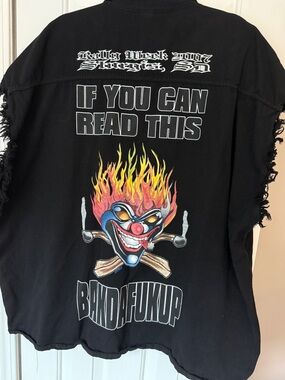 2007 Sturgis Black Button-Down Shirt with Multicolor Flaming Clown